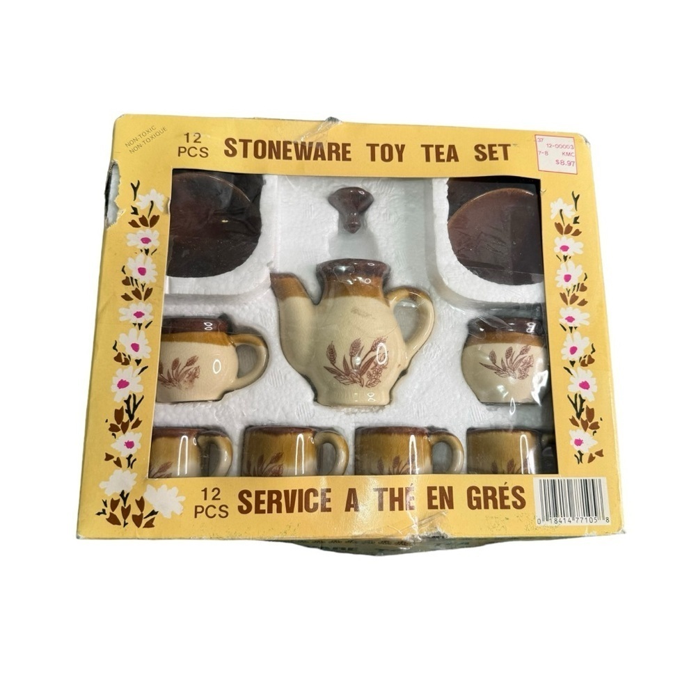 Vintgage MCM 70s Stoneware Miniature Toy Tea Set Ceramic